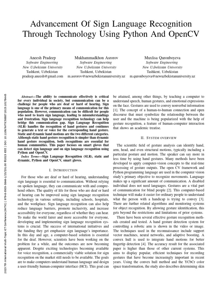 Advancement of Sign Language Recognition Through Technology Using ...