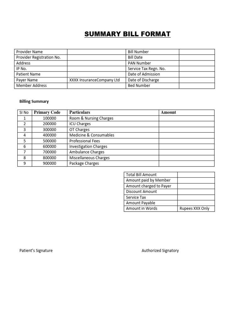 Healthcare Billing Summary Template | PDF