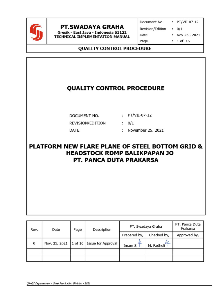 Quality Control Procedure R 0 Pdf Pdf Nondestructive Testing Welding