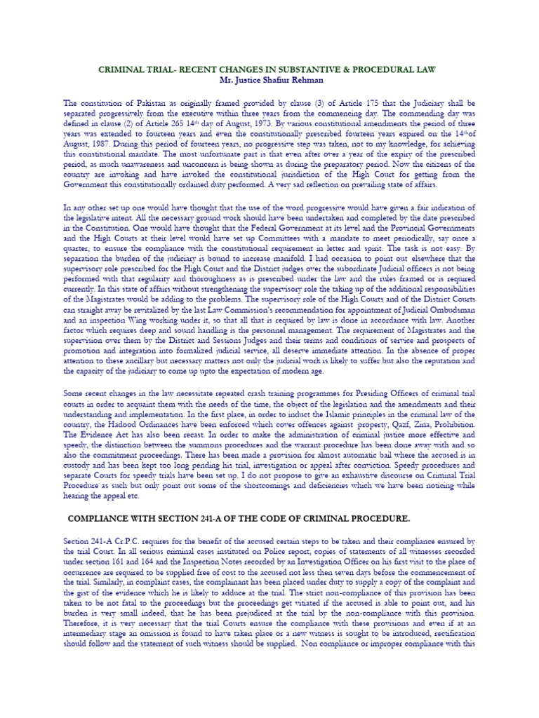 Recent Changes in Criminal Trial Law | PDF | Criminal Procedure In ...