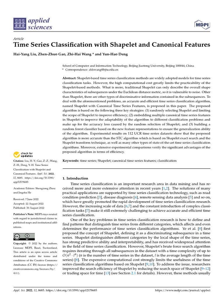 Applsci 12 08685 v3 | PDF | Statistical Classification | Time Series