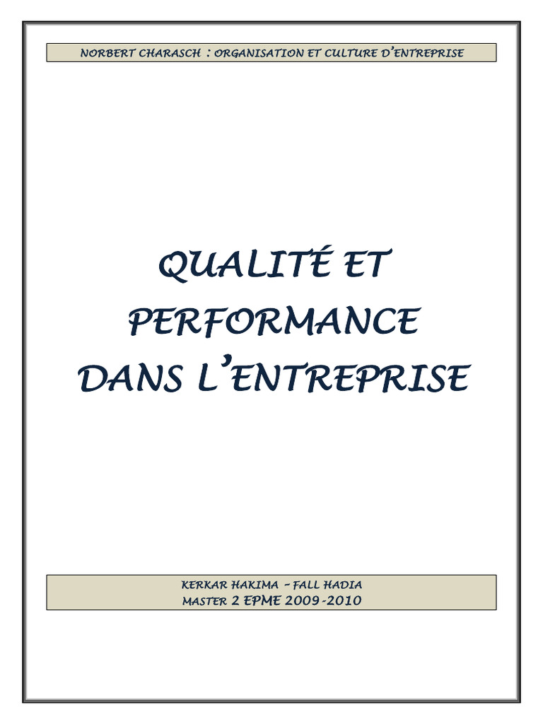 Qualité et Performance en Entreprise | PDF | Management de la qualité ...