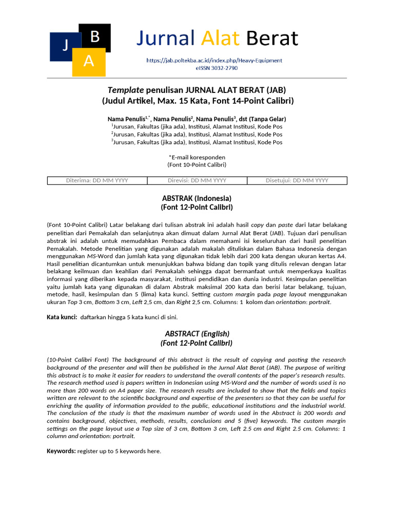 Panduan Penulisan Jurnal Alat Berat | PDF