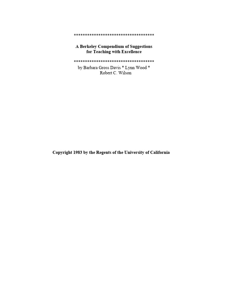 A Berkeley Compendium of Suggestions For Teaching With Excellence | PDF ...