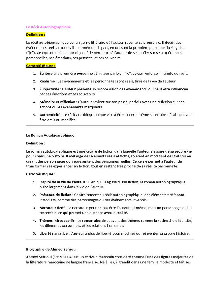 Comprendre le Récit Autobiographique | PDF | Autobiographies | Romans