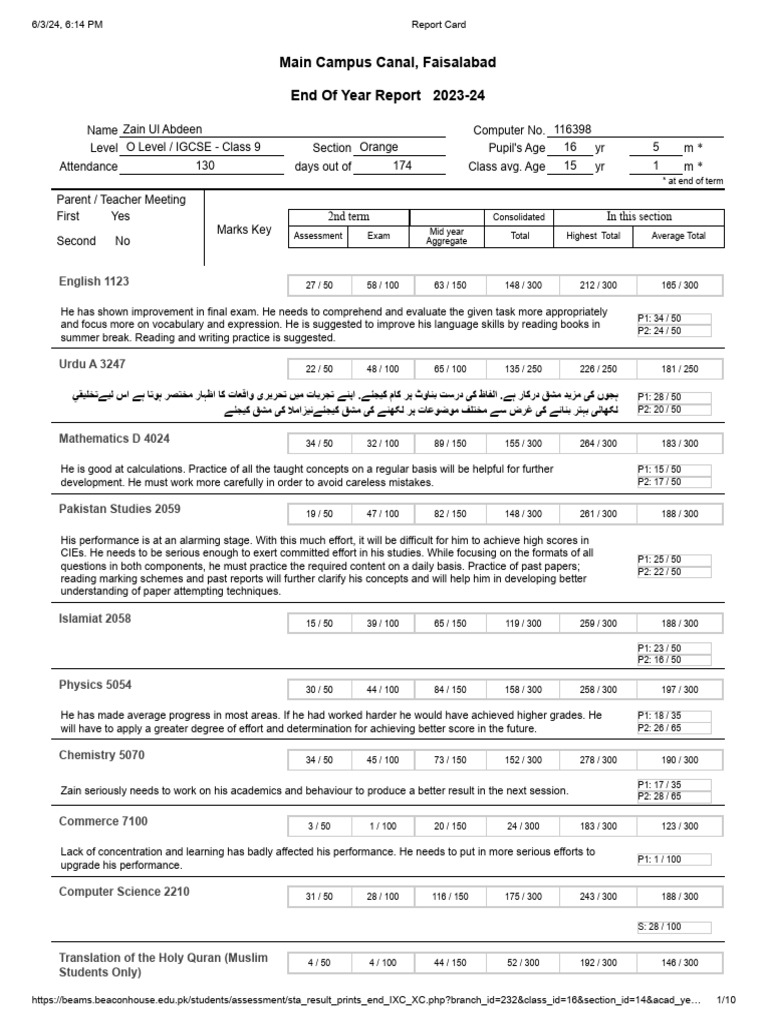Report Card | PDF | Behavior Modification | Learning