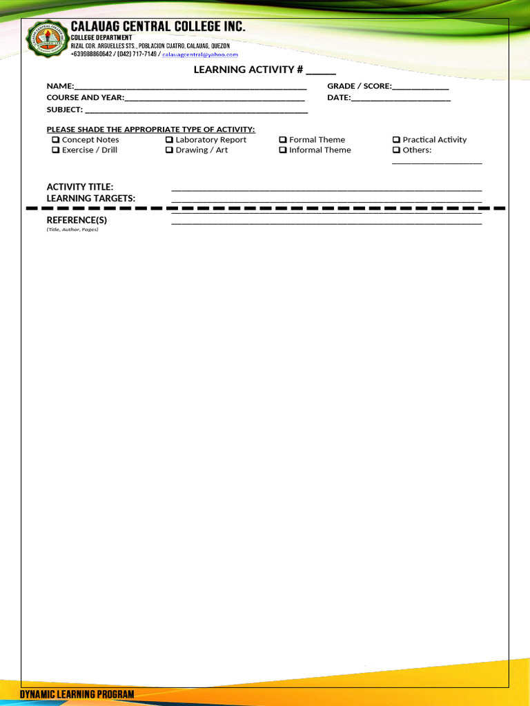 Learning Activity Template Form | PDF