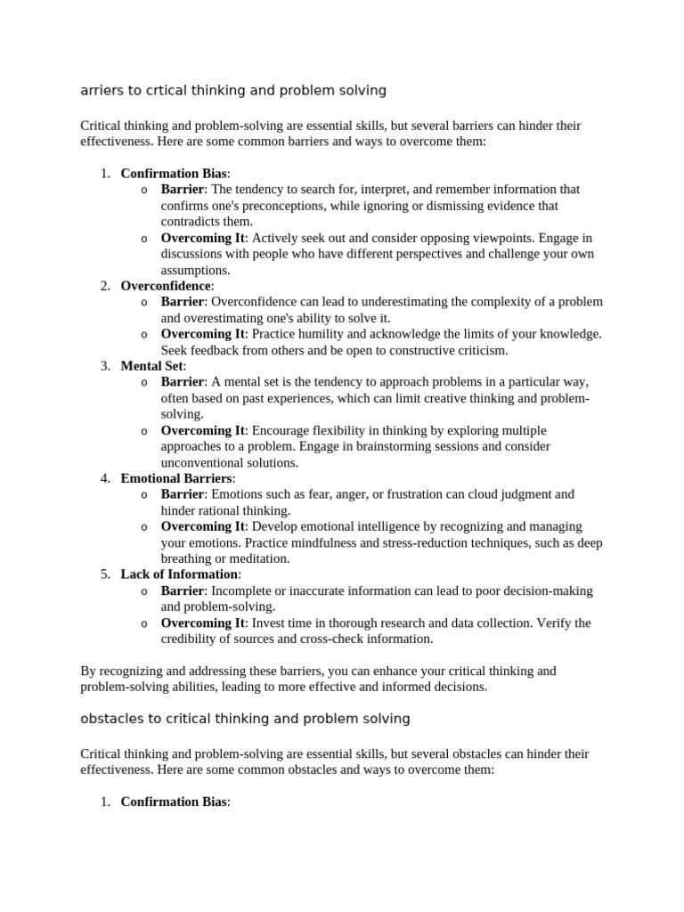Overcoming Barriers to Critical Thinking | PDF | Fallacy | Critical ...