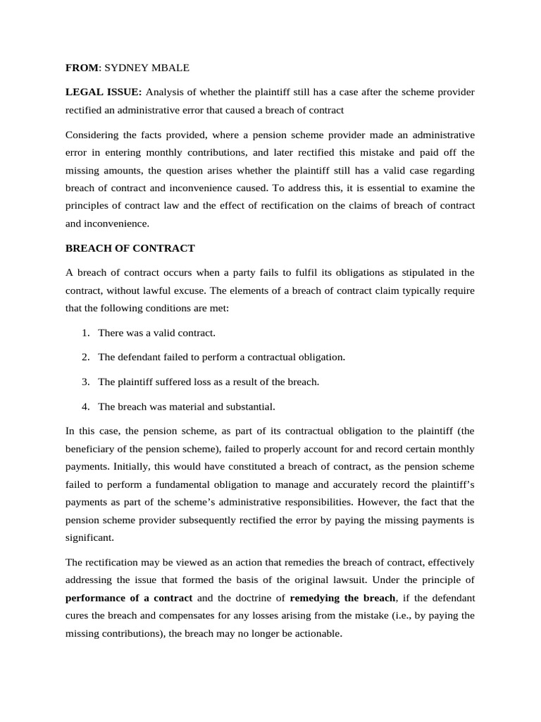 Plaintiff's Case After Contract Rectification | PDF | Breach Of ...