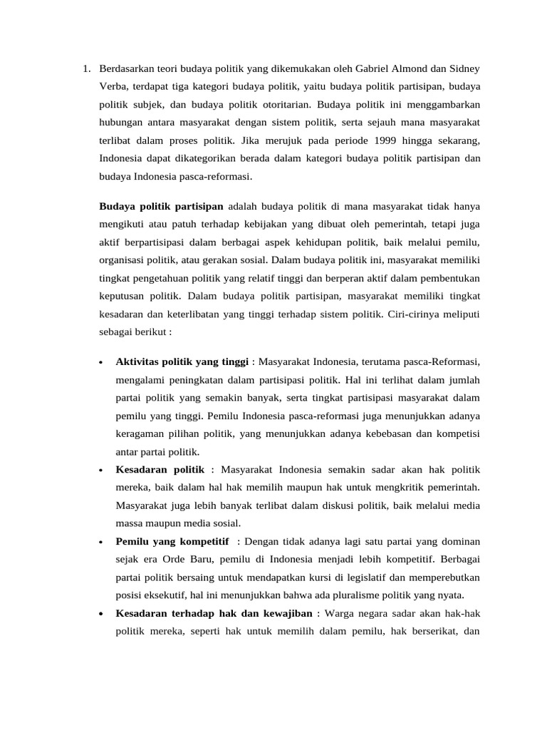 Budaya Politik Partisipan Indonesia Pasca-Reformasi | PDF