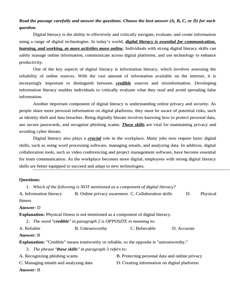 Reading 8Q 15 | PDF | Information Literacy | Literacy