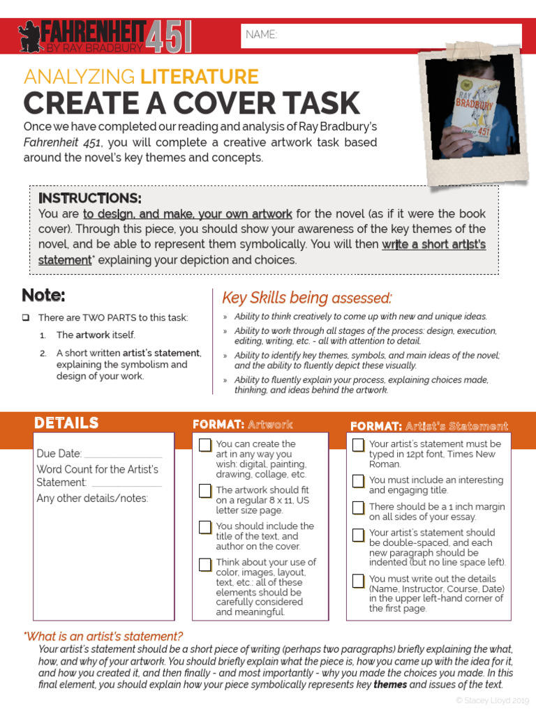 Artwork Task for Fahrenheit 451 | PDF | Paragraph | Writing