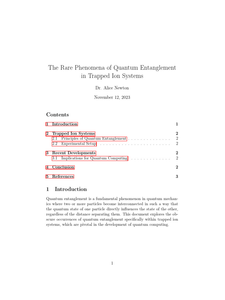 The Rare Phenomena of Quantum Entanglement in Trapped Ion Systems | PDF ...