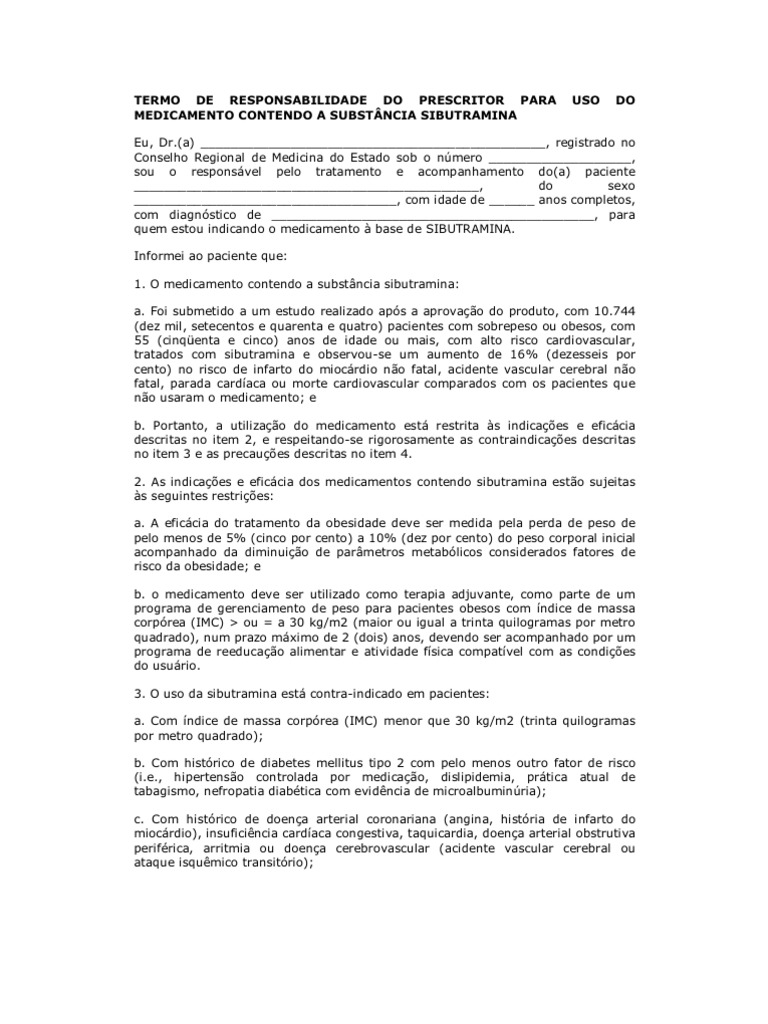Termo de Responsabilidade Do Prescritor Para Sibutramina