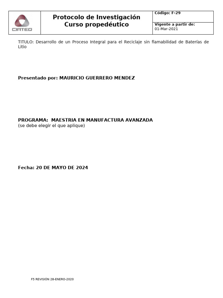 Formato Protocolo Ejemplo Práctico | PDF | Reciclaje | Batería de iones ...