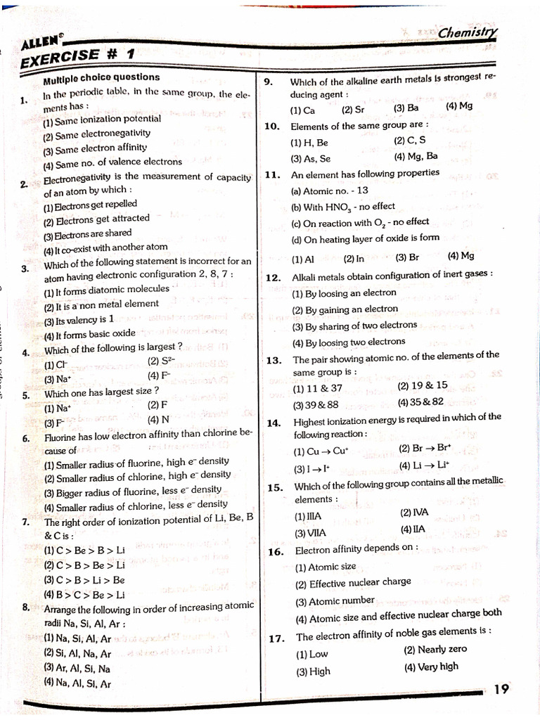 Allen Periodic Properties cl-10 | PDF