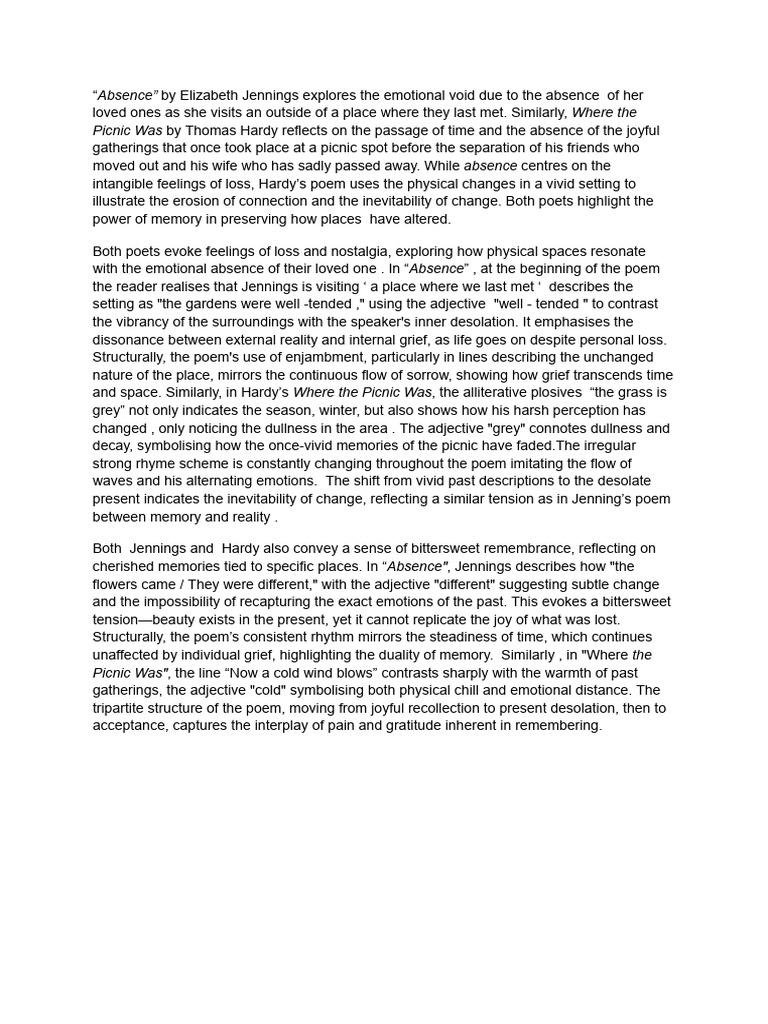 Exploring Absence in Jennings and Hardy | PDF | Poetry