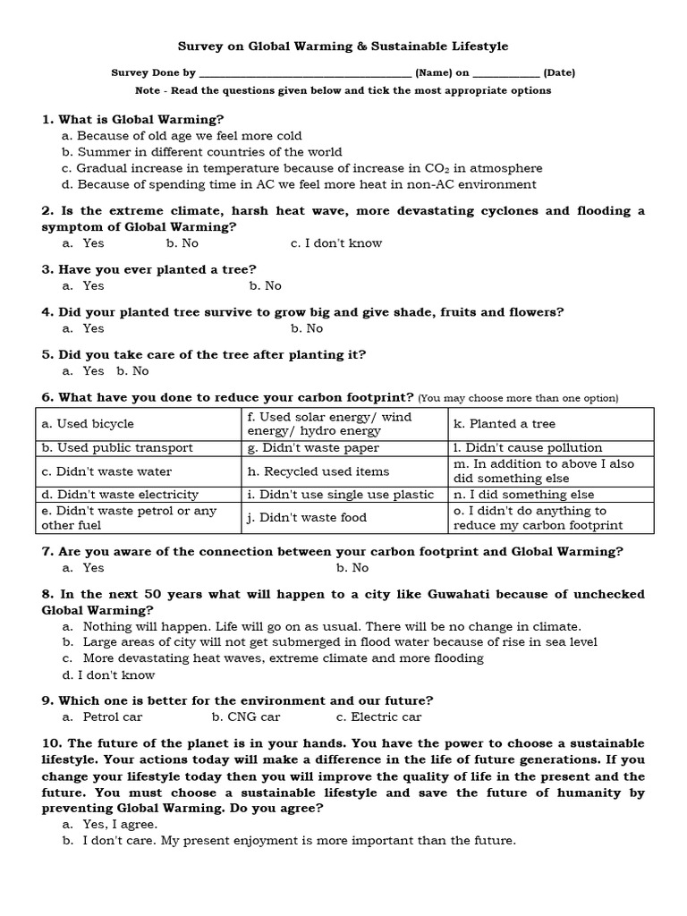 Global Warming Awareness Survey | PDF | Climate Change | Waste