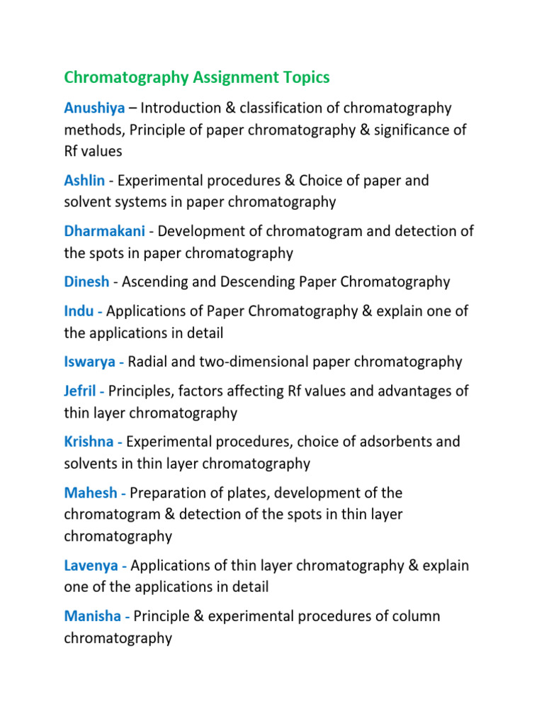 Chromatography Assignment Topics | PDF