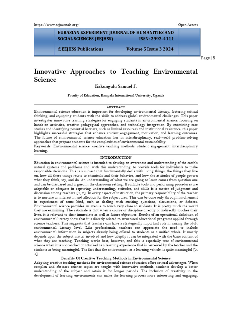 Innovative Teaching in Environmental Science | PDF | Teachers ...