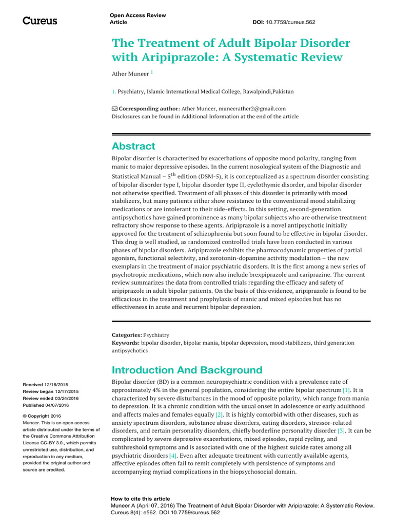 The Treatment of Adult Bipolar Disorder With Aripiprazole | PDF ...