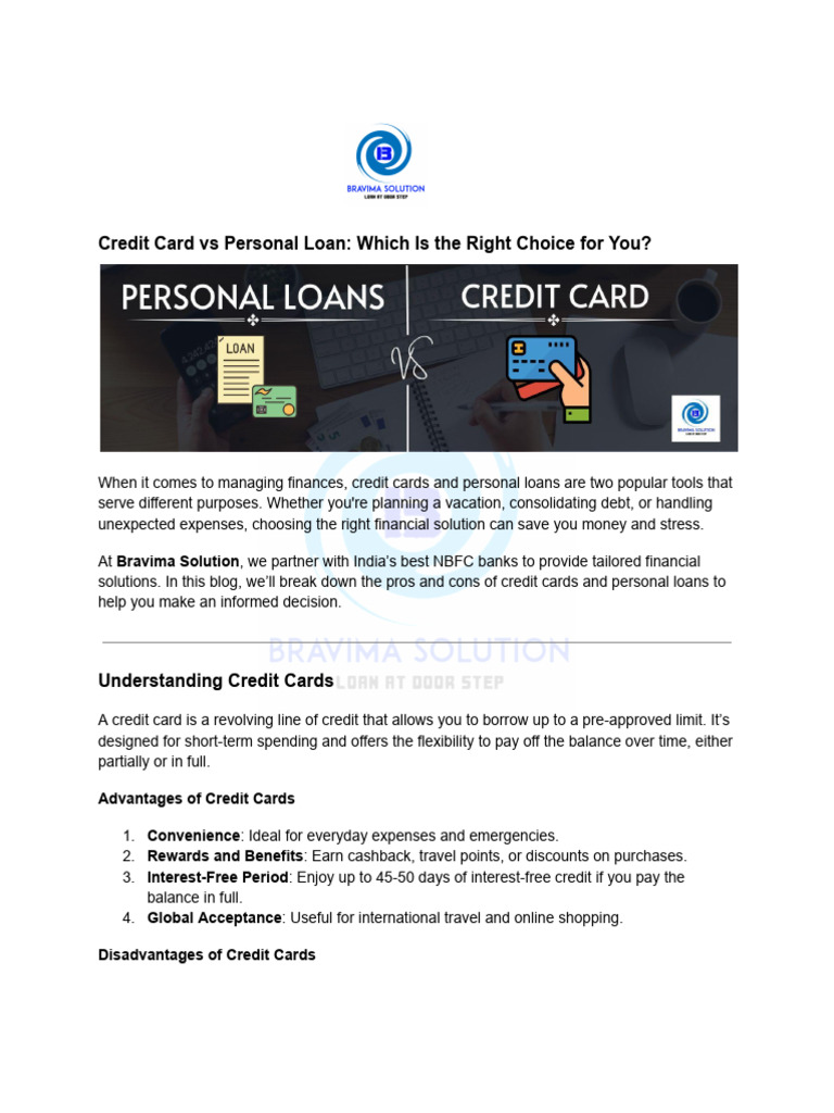 Credit Card Vs Personal Loan - Which Is The Right Choice For You | PDF ...
