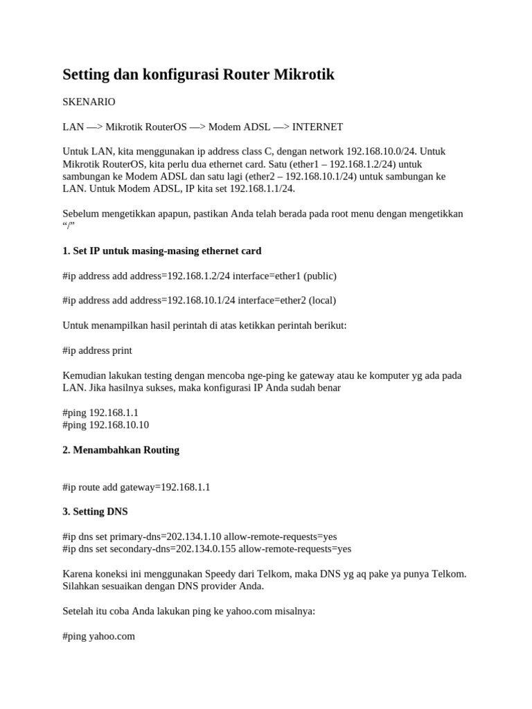 Setting dan konfigurasi Router Mikrotik Warnet | PDF