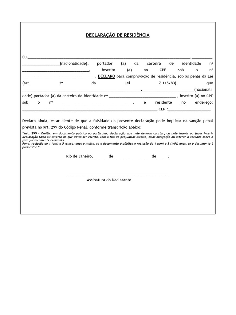 Declaração de Residência Modelo | PDF