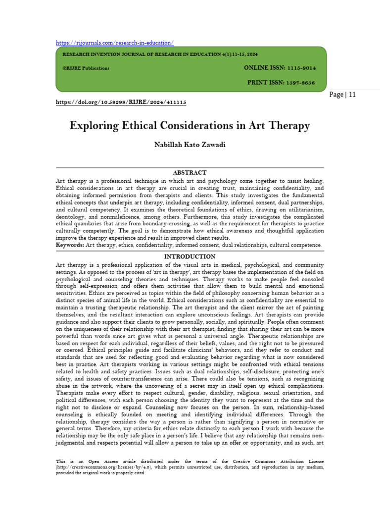 Ethical Considerations in Art Therapy | PDF | Psychotherapy | Art Therapy