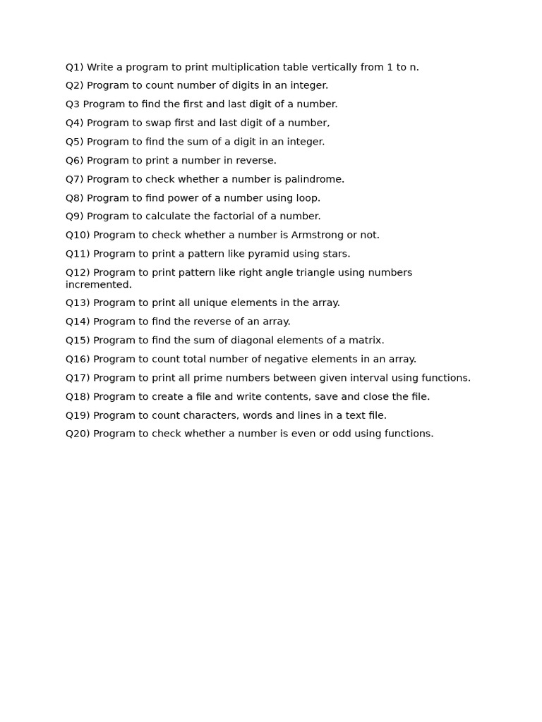 C PROGRAMMING PRACTICAL QUESTIONS | PDF