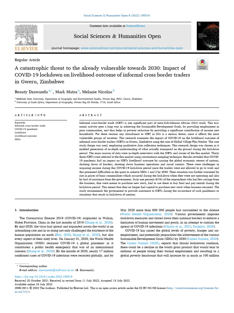 COVID-19 Impact on Informal Traders in Zimbabwe | PDF | Food Security ...