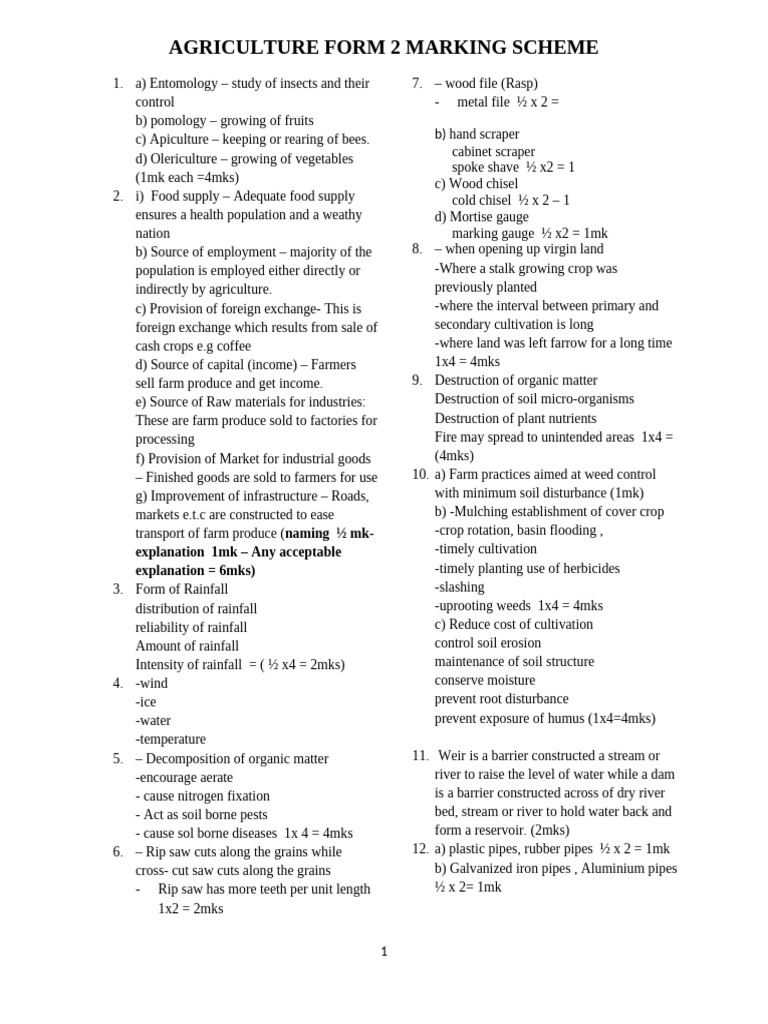 Agriculture Marking Scheme Overview | PDF | Soil | Agriculture