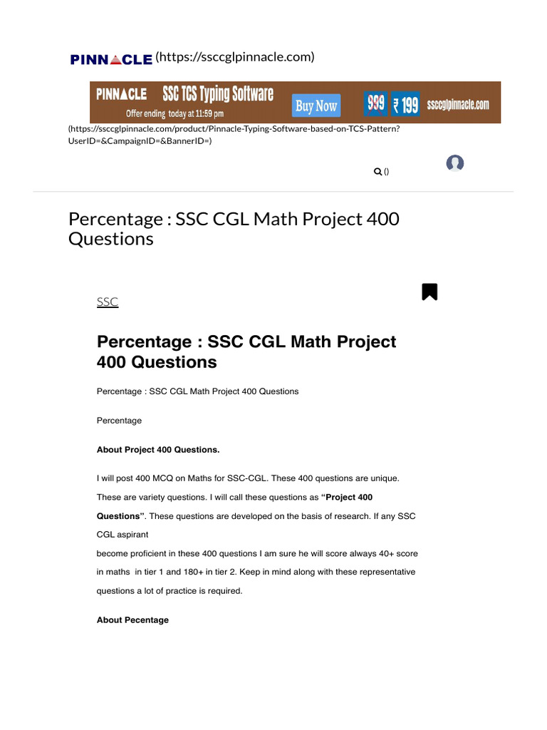 Percentage - SSC CGL Math Project 400 Questions | PDF | Elections ...