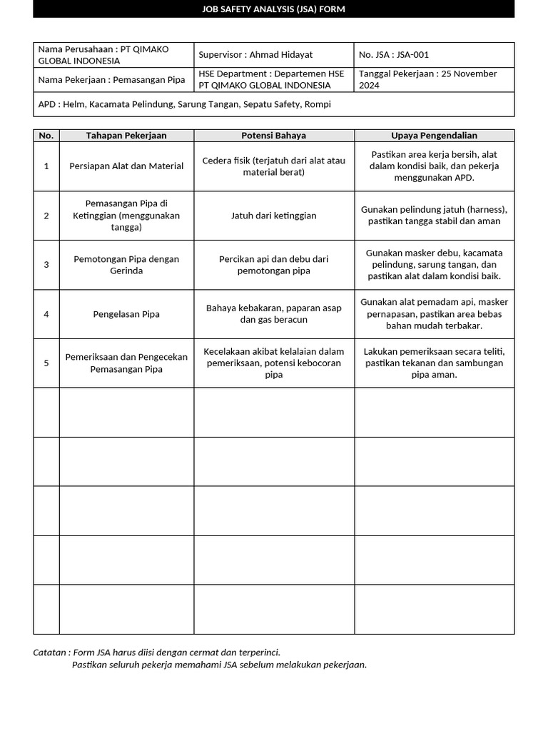 Analisis Keselamatan Pemasangan Pipa | PDF