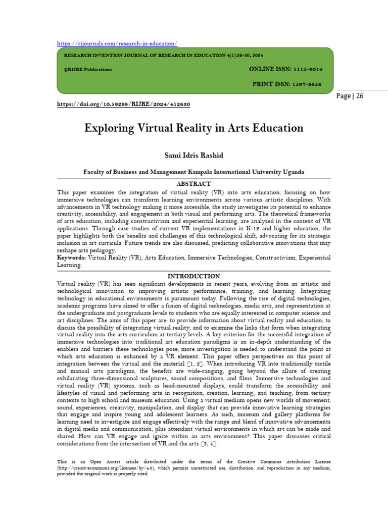 Exploring Virtual Reality in Arts Education (WWW - Kiu.ac - Ug) | PDF ...