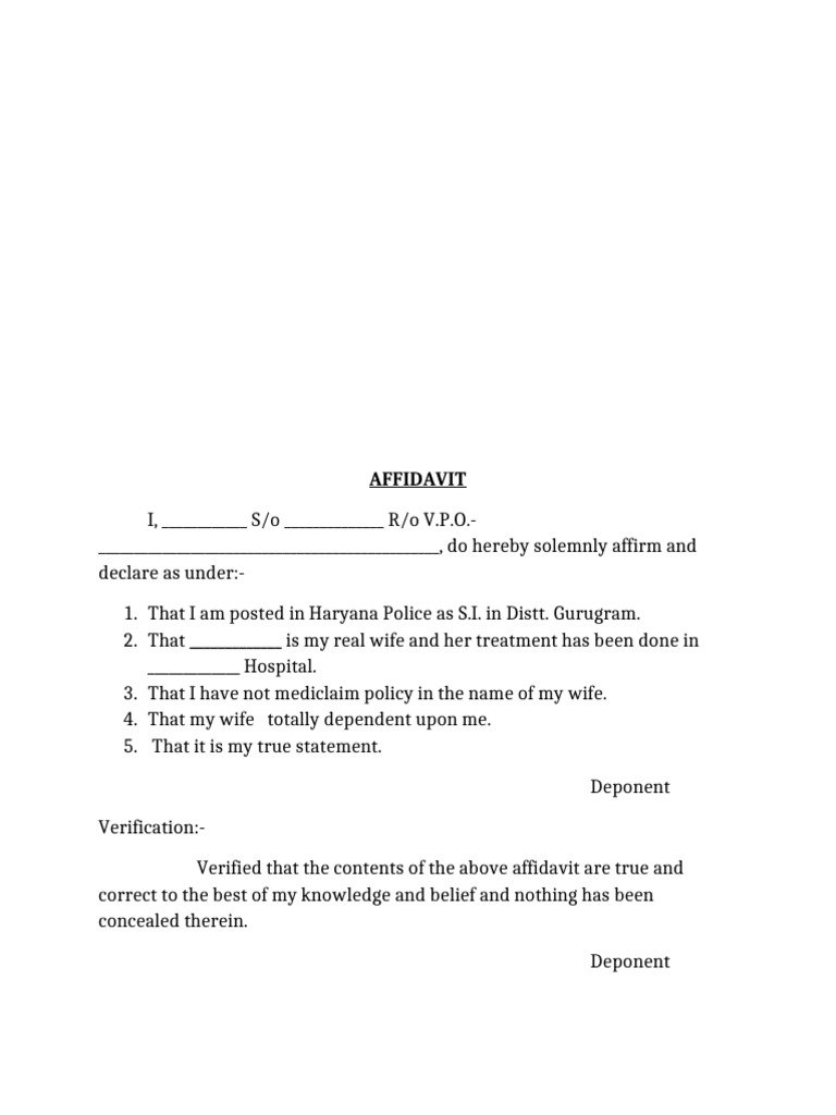 Affidavit For Claim Treatment Cost | PDF