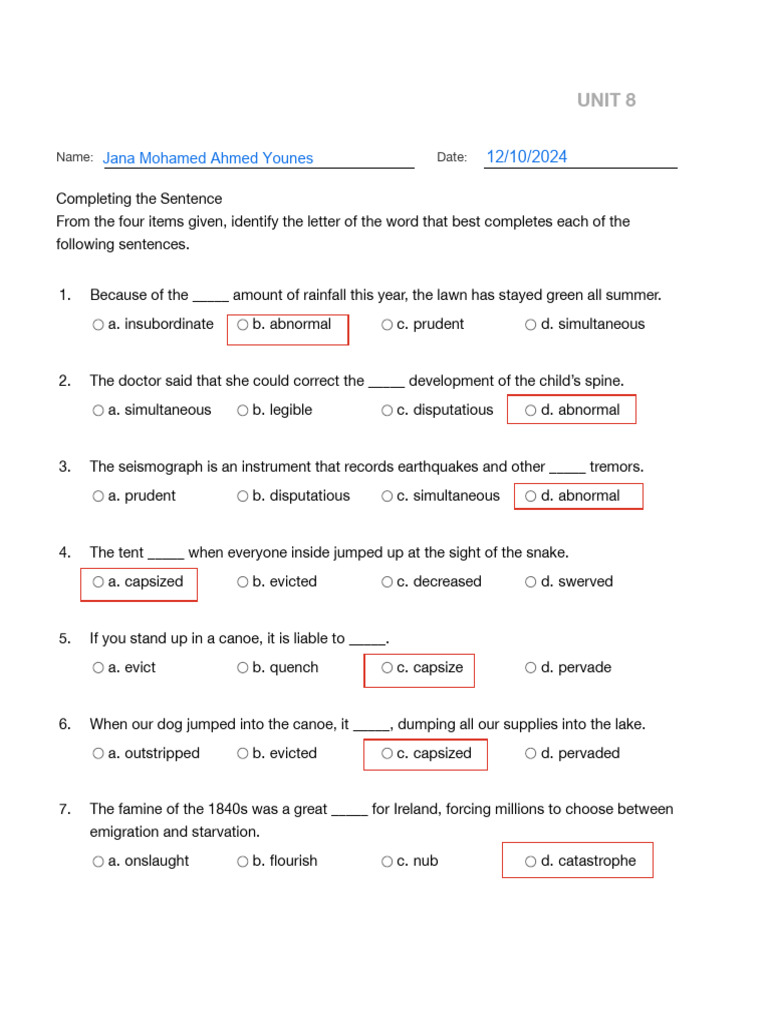 Vocabulary Sentences Chapter 8 | PDF