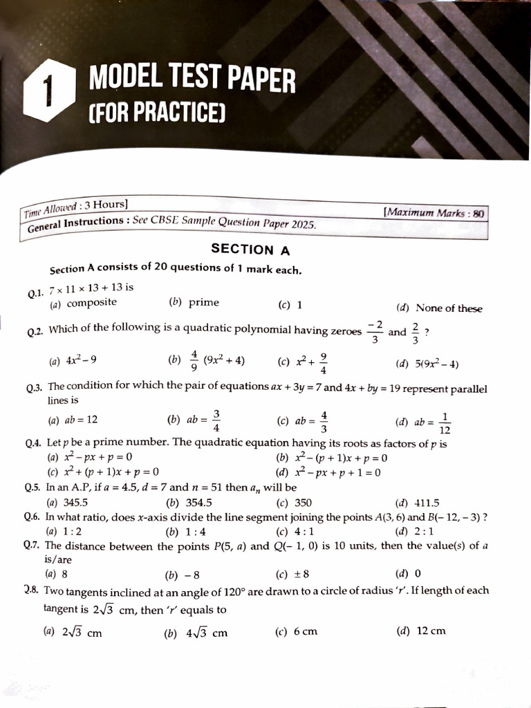 CBSE 2025 Model Test Paper for Practice | PDF | Circle | Area