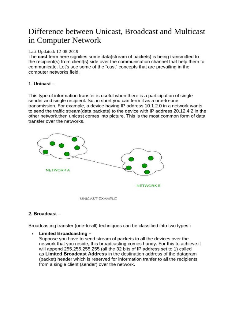 Unicast vs. Broadcast vs. Multicast Explained | PDF | Multicast ...