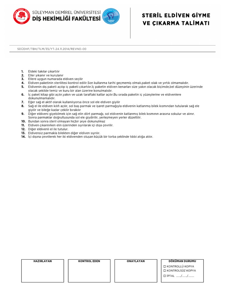 Steril Eldiven Giye Ve Cikarma 29042015 | PDF