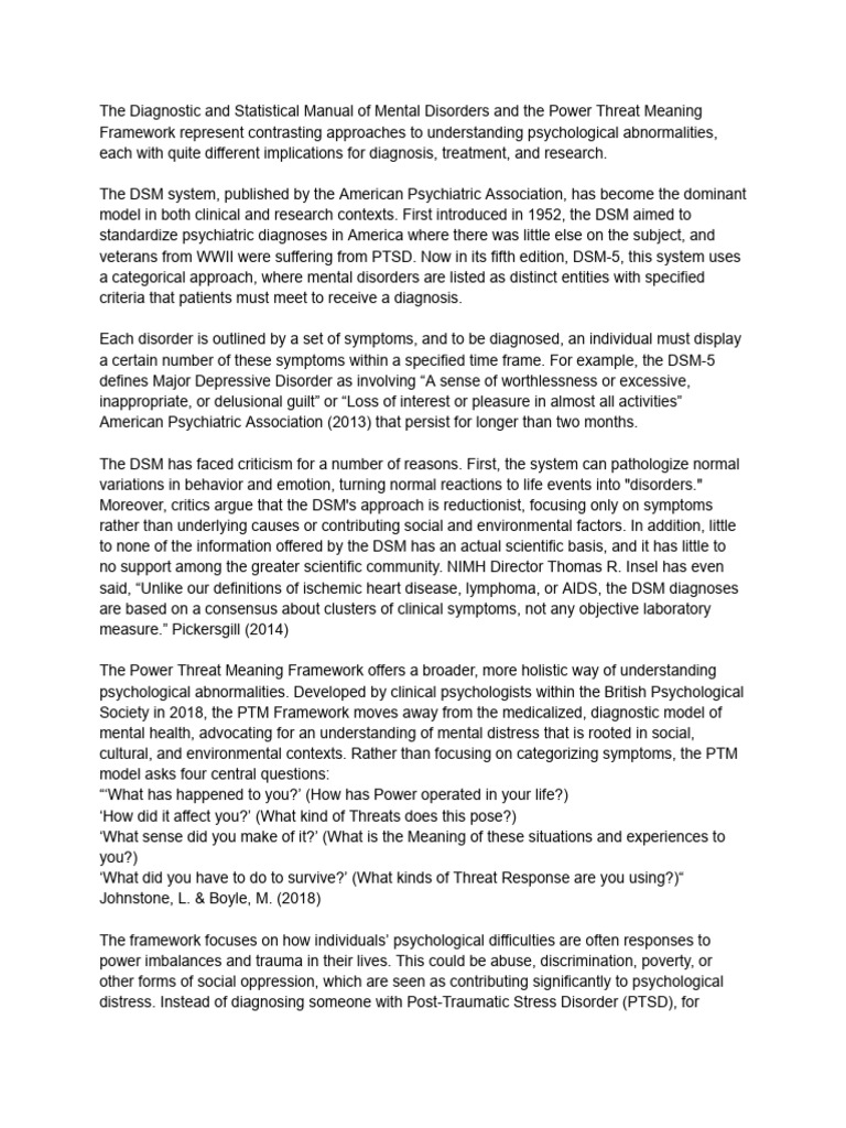 DSM vs. PTM Framework in Mental Health | PDF | Diagnostic And ...