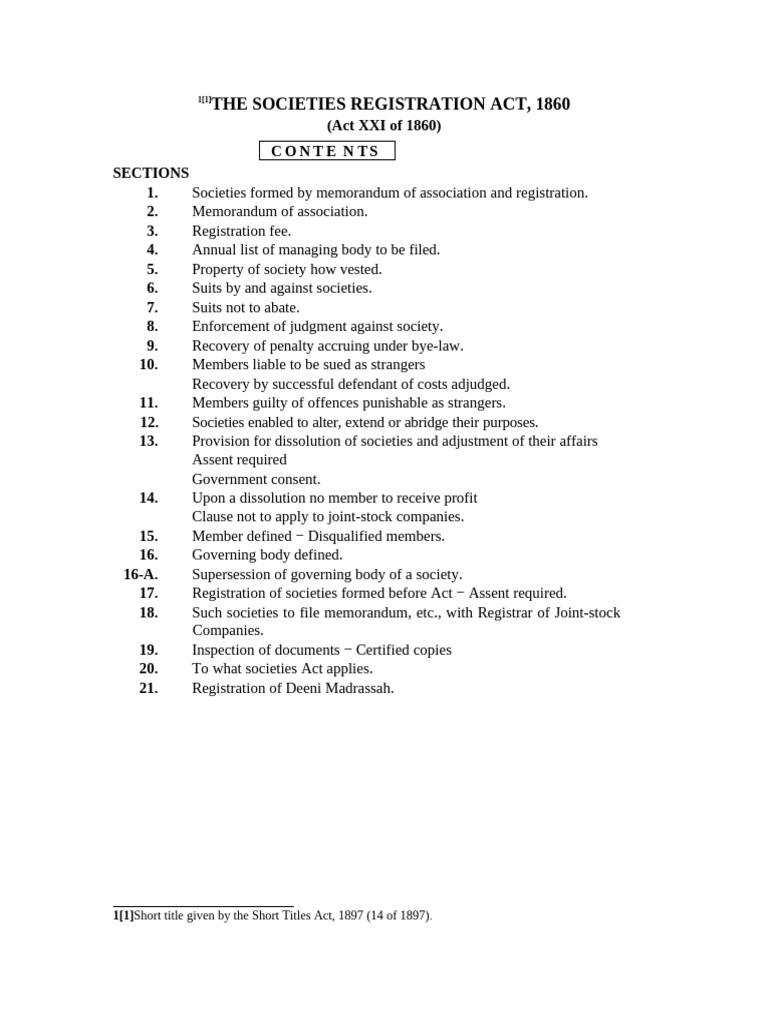 India Societies Registration Act | PDF | Lawsuit | Judgment (Law)