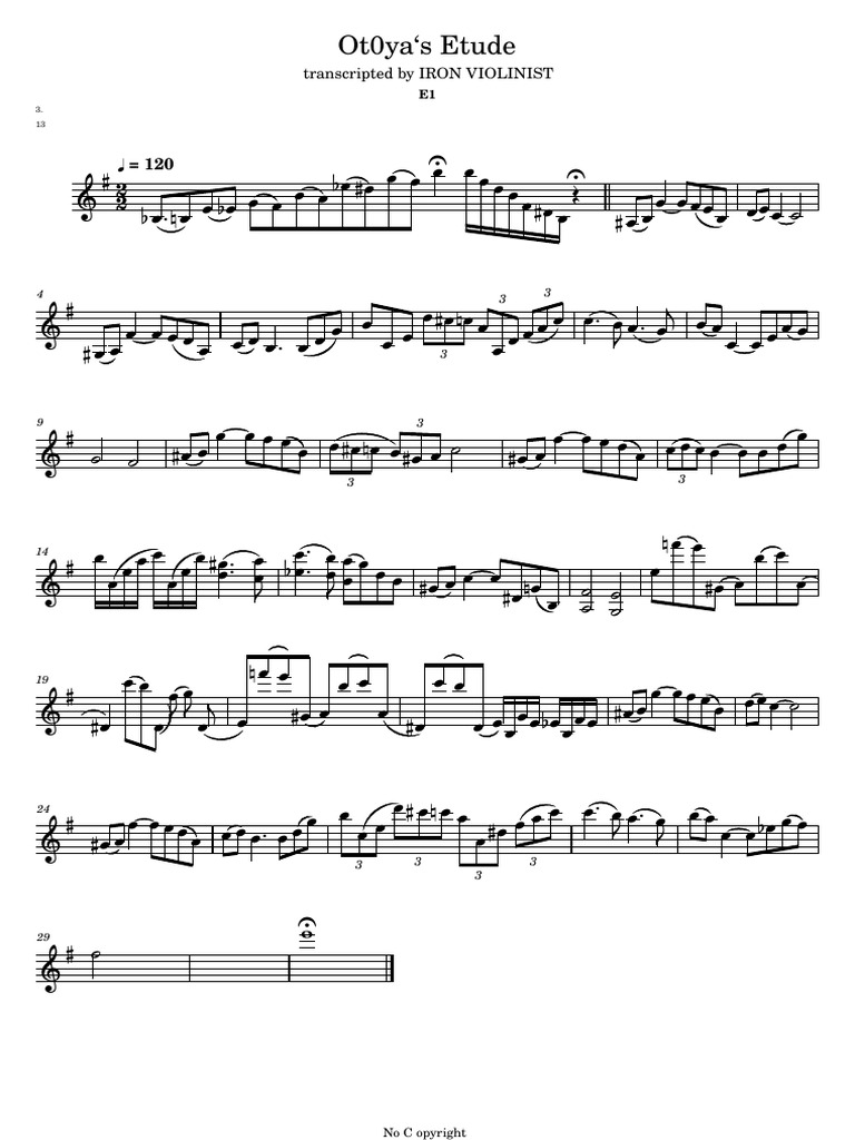Otoya's Etude Music Transcript | PDF