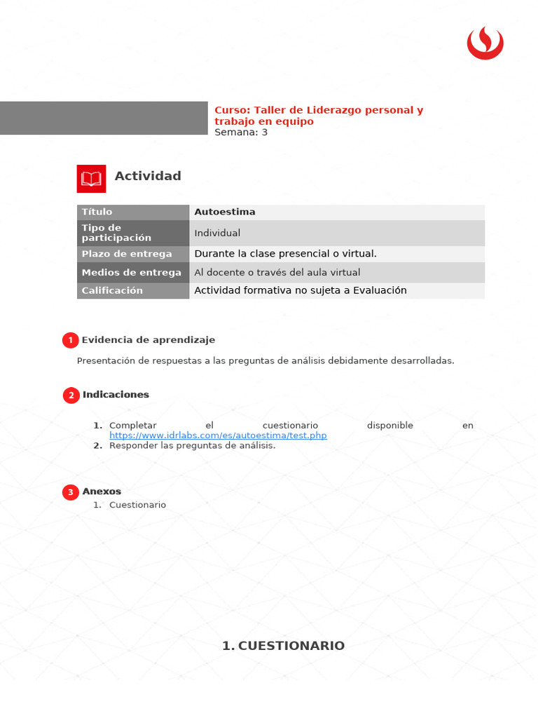 Semana 3_ Ficha de Trabajo Autoestima | PDF