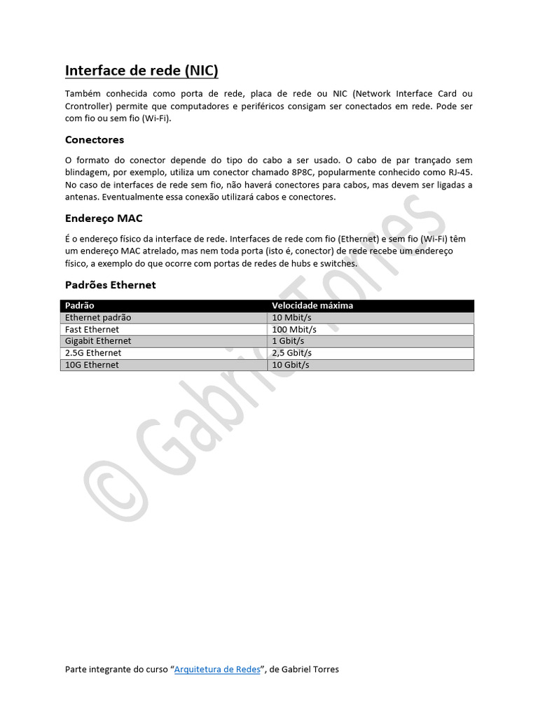 Interface de Rede (NIC) | PDF