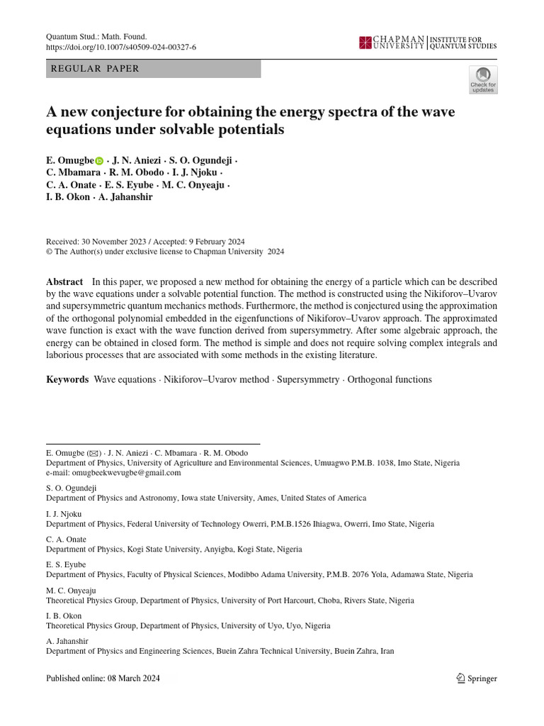 Omubge 11A New Conjecture Published | PDF | Schrödinger Equation | Wave ...