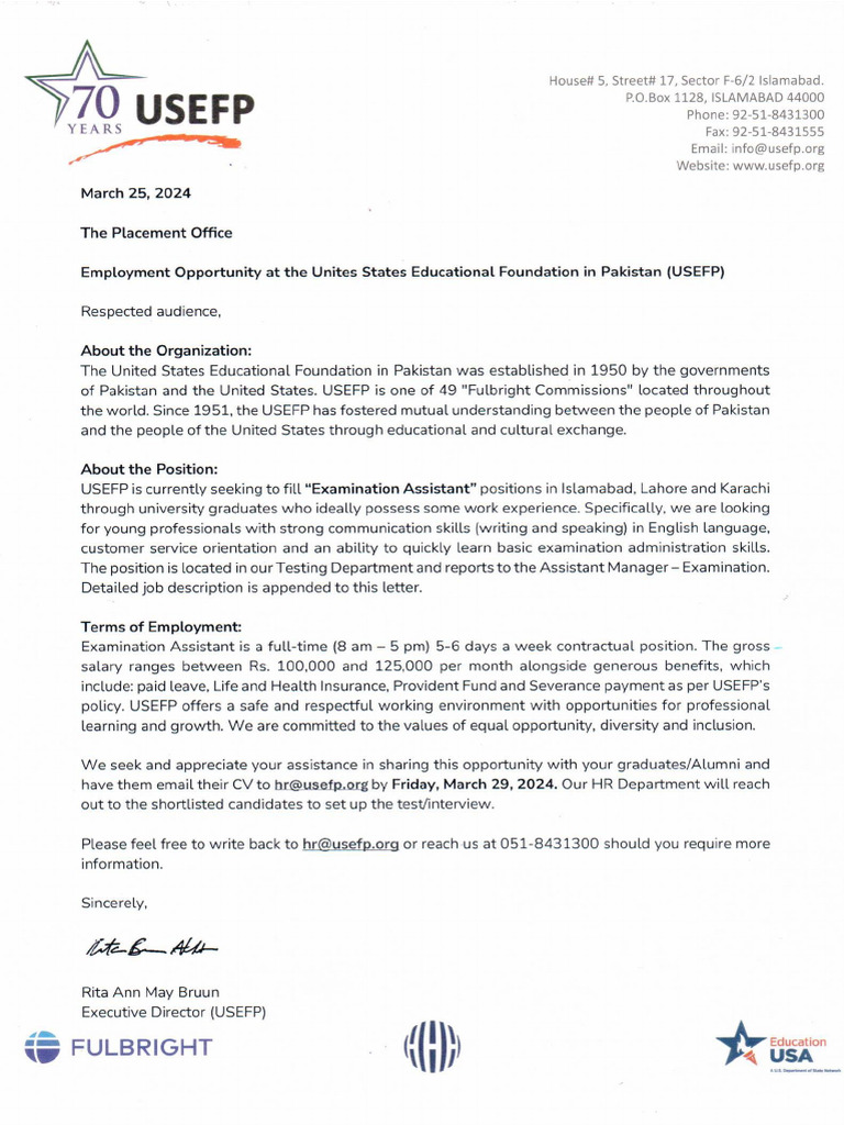 USEFP Letter to Placement Office | PDF