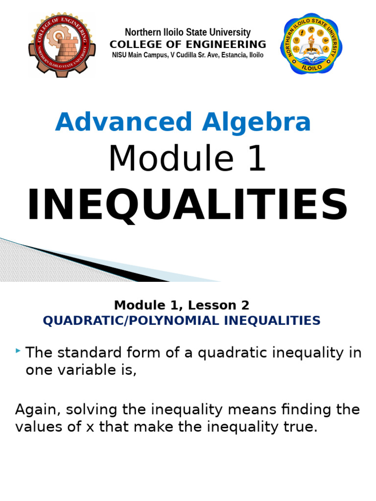 Adv A Module 1, L2 Quadratic and Polynomial Inequalities | PDF ...
