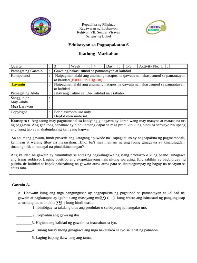 EsP6 - Q3 - LAS - WK 4 | PDF
