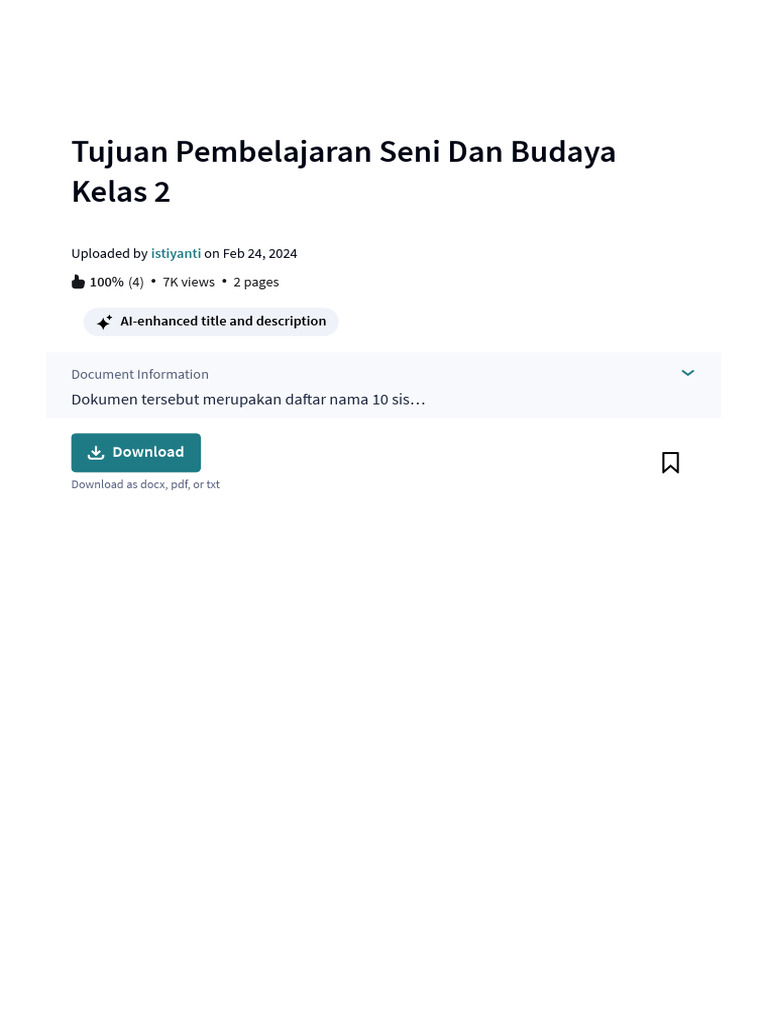 Tujuan Pembelajaran Seni Dan Budaya Kelas 2 - PDF | PDF | Scribd | Websites